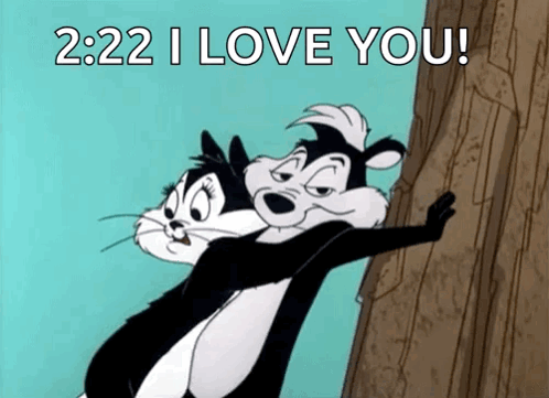 A Couple Of Cartoon Characters Hugging Each Other With The Words 2:22 I Love You On The Bottom GIF