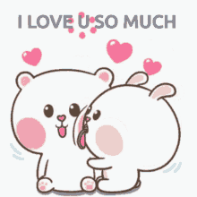 A Couple Of Cartoon Characters Kissing With The Words I Love U So Much GIF