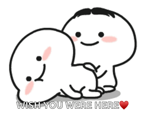 A Couple Of Cartoon Characters Laying Next To Each Other With The Words Wish You Were Here Above Them GIF