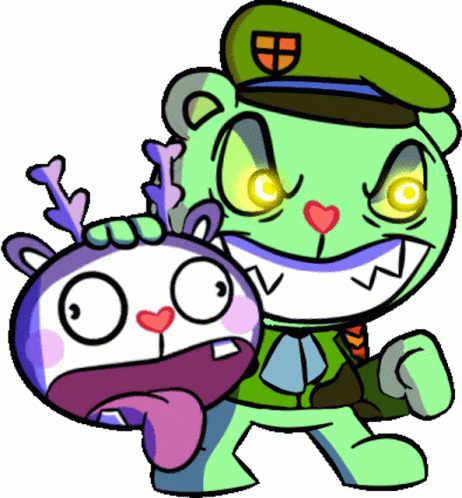 A Couple Of Cartoon Characters One Of Which Is Wearing A Hat With A Shield On It GIF