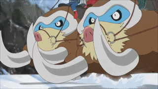 a couple of cartoon characters riding on a sleigh