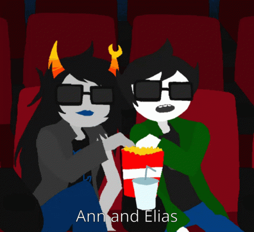 a couple of cartoon characters sitting next to each other with the name ann and elias on the bottom
