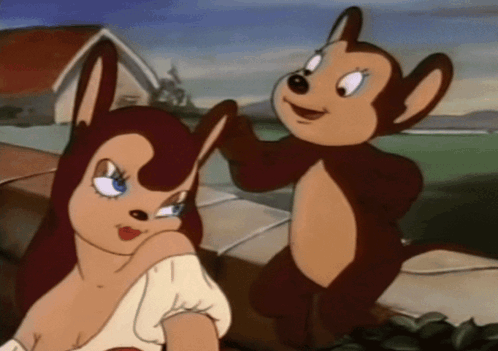 A Couple Of Cartoon Characters Standing Next To Each Other One Of Which Is A Monkey GIF
