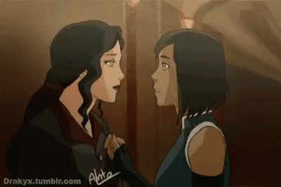 A Couple Of Cartoon Characters Standing Next To Each Other . GIF