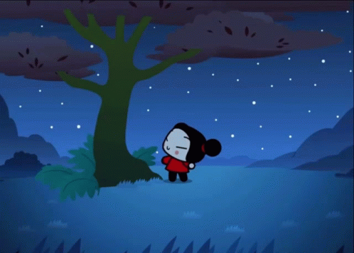 A Couple Of Cartoon Characters Standing Next To Each Other With A Blue Background GIF