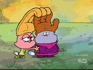 A Couple Of Cartoon Characters Standing Next To Each Other With Cn On The Bottom Right GIF