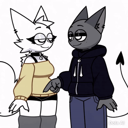 A Couple Of Cartoon Characters Standing Next To Each Other With The Name Dola Ai On The Bottom Right GIF