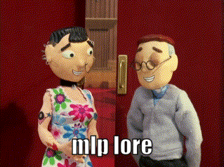 A Couple Of Cartoon Characters Standing Next To Each Other With The Words Mlp Lore On The Bottom Right GIF