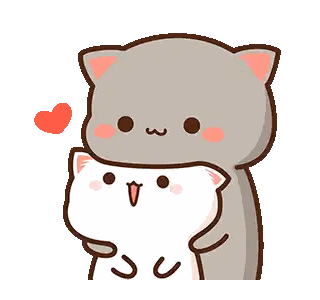a couple of cats are hugging each other with a heart .