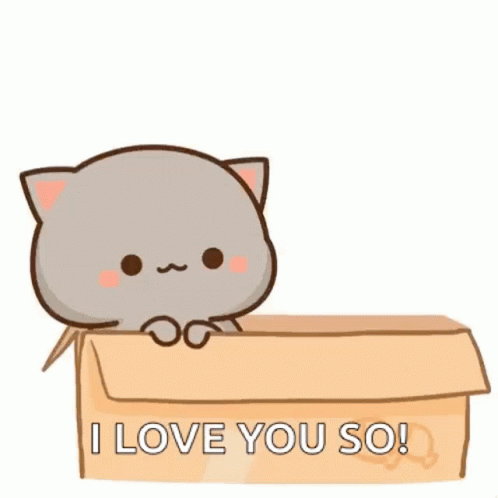 A Couple Of Cats Are Sitting In A Cardboard Box And Saying `` I Love You So '' . GIF