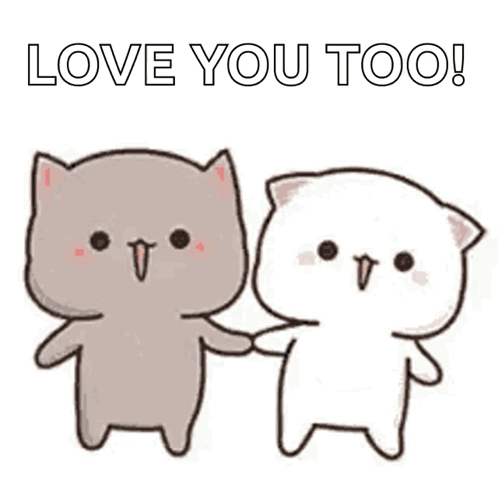 A Couple Of Cats Holding Hands With The Words `` Love You Too '' . GIF