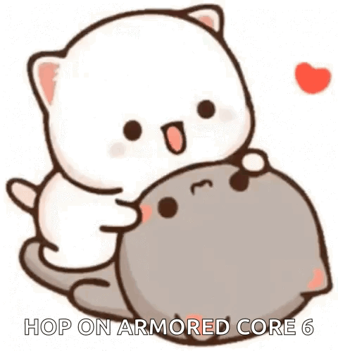 Cats Hugging With Armored Core 6 Text GIF