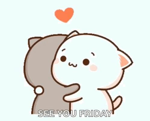 A Couple Of Cats Hugging Each Other With The Words `` See You Friday '' . GIF