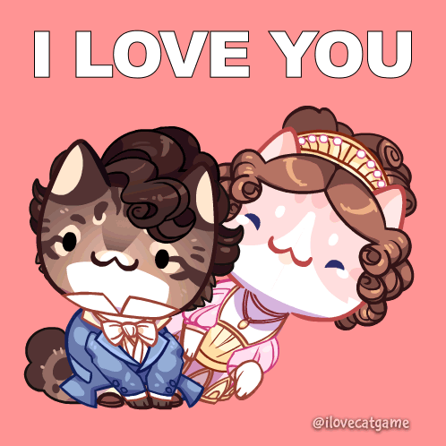 A Couple Of Cats Sitting Next To Each Other With The Words " I Love You " Behind Them GIF