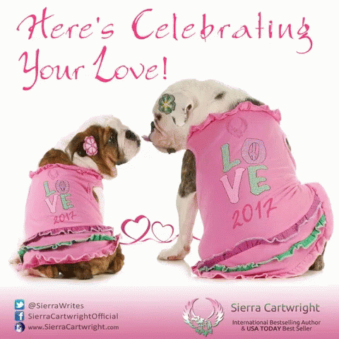 A Couple Of Dogs Wearing Pink Shirts That Say Love GIF