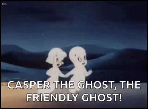 A Couple Of Ghosts Are Standing Next To Each Other And Holding Hands . GIF
