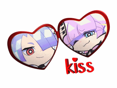 A Couple Of Hearts With The Word Kiss In Red GIF