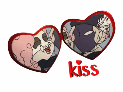 A Couple Of Hearts With The Word Kiss On The Bottom Right GIF