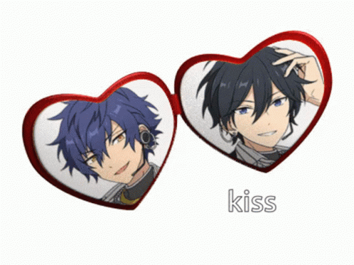 a couple of hearts with the word kiss on the bottom right