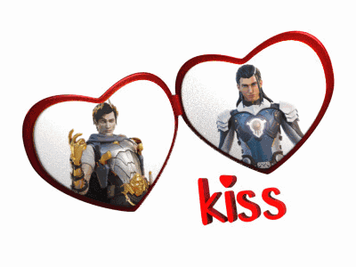 A Couple Of Hearts With The Word Kiss On The Bottom Right GIF