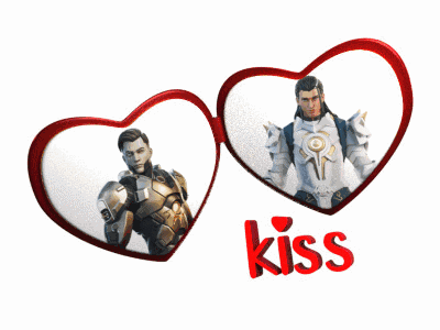 A Couple Of Hearts With The Word Kiss On Them GIF