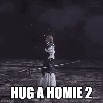 A Couple Of Men Hugging Each Other With The Words Hug A Homie 2 GIF