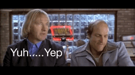 A Couple Of Men Sitting Next To Each Other With Yuh Yep Written On The Bottom GIF