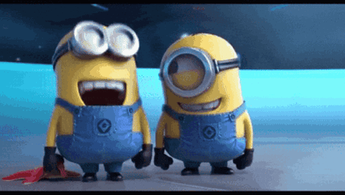 Minions Standing With One Having Hole In Mouth GIF