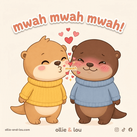 a couple of otters kissing with the words mwah mwah mwah