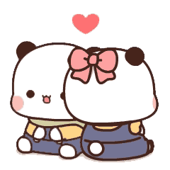 A Couple Of Panda Bears Are Sitting Next To Each Other With A Heart Above Them . GIF
