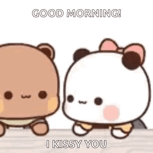 A Couple Of Panda Bears Are Standing Next To Each Other And Saying `` Good Morning ! '' GIF