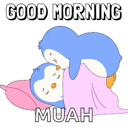 A Couple Of Penguins Kissing With The Words Good Morning Muah GIF