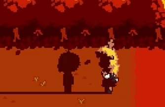 A Couple Of People Standing Next To Each Other In Front Of A Tree . GIF