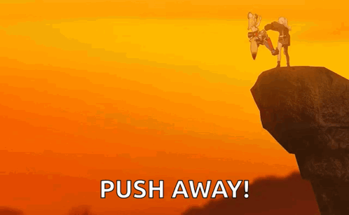 A Couple Of People Standing On Top Of A Cliff . GIF