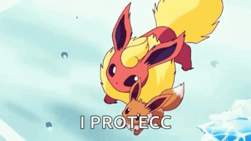 A Couple Of Pokemon Flying In The Air With The Words `` I Protecc '' . GIF