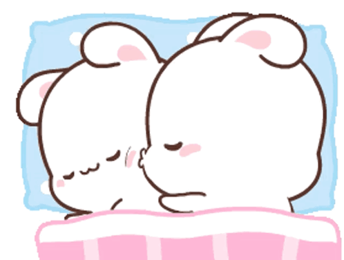 A Couple Of Rabbits Are Laying On A Bed And One Is Kissing The Other GIF