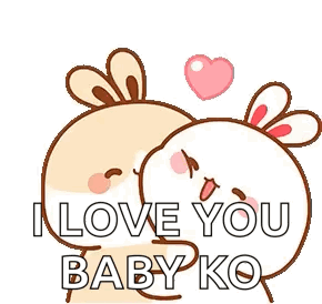 A Couple Of Rabbits Hugging Each Other With The Words `` I Love You Baby Ko '' Written On It . GIF