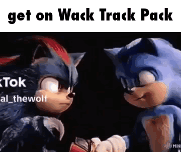 A Couple Of Sonic The Hedgehogs Standing Next To Each Other . GIF