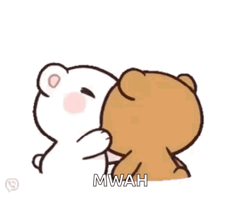A Couple Of Teddy Bears Are Hugging Each Other With Hearts Surrounding Them . GIF