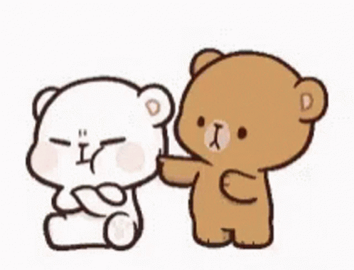 A Couple Of Teddy Bears Are Sitting Next To Each Other And One Of Them Is Kissing The Other . GIF