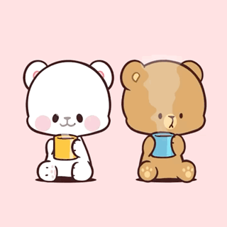 A Couple Of Teddy Bears Are Sitting Next To Each Other With A Heart Above Them GIF