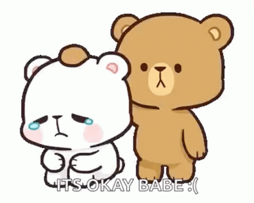 A Couple Of Teddy Bears Are Standing Next To Each Other . GIF