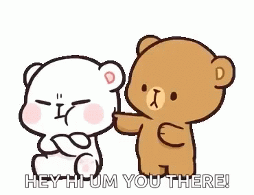 A Couple Of Teddy Bears Are Standing Next To Each Other And One Is Petting The Other 'S Head . GIF