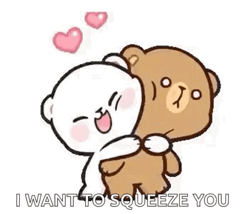 A Couple Of Teddy Bears Hugging Each Other With Hearts . GIF