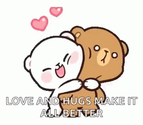 A Couple Of Teddy Bears Hugging Each Other With Hearts . GIF