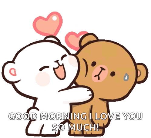 A Couple Of Teddy Bears Hugging Each Other With The Words " Good Morning I Love You So Much " GIF