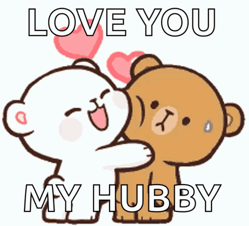 A Couple Of Teddy Bears Hugging Each Other With The Words Love You My Hubby On The Bottom GIF