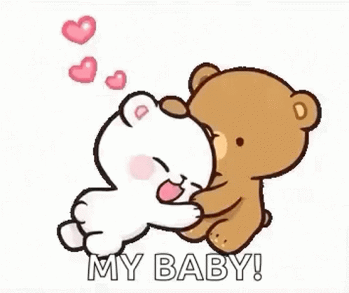 A Couple Of Teddy Bears Hugging Each Other With The Words `` My Baby '' . GIF