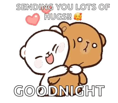 A Couple Of Teddy Bears Hugging Each Other With The Words Sending You Lots Of Hugs !! Goodnight GIF