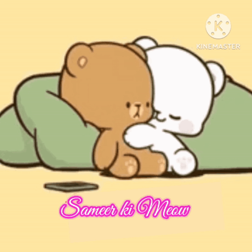 A Couple Of Teddy Bears Laying Next To Each Other On A Blanket . GIF